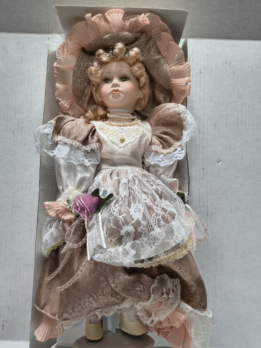 Handcrafted Genuine Bisque Victorian-Style Porcelain Doll in Blush and Ivory